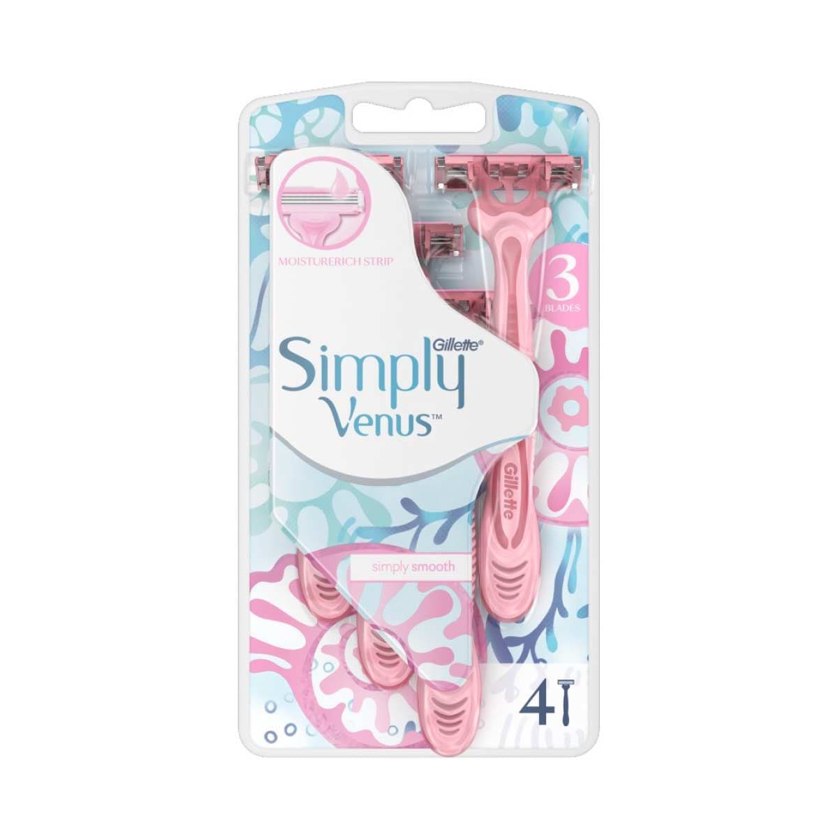 Gillette Simply Venus 3 Blades 4 Pcs Razor - Pink