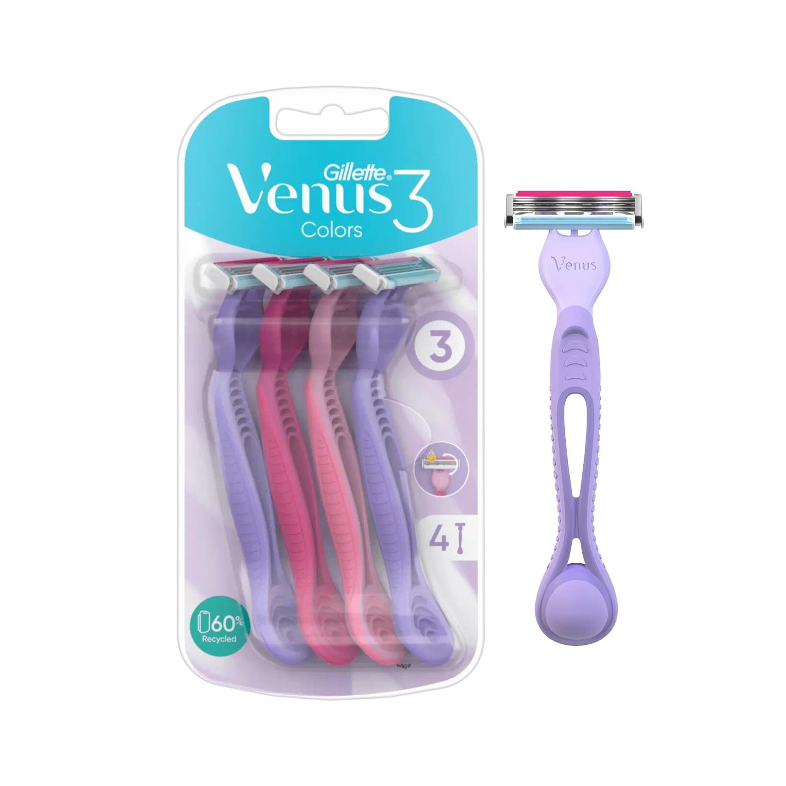 Gillette Venus 3 Colors 4 Pcs Razor