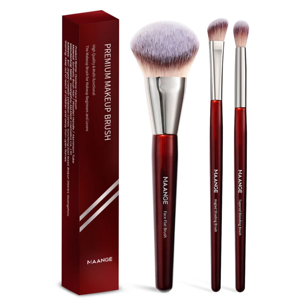 Maange 3 Pcs Premium Eye Brush Set (Red)