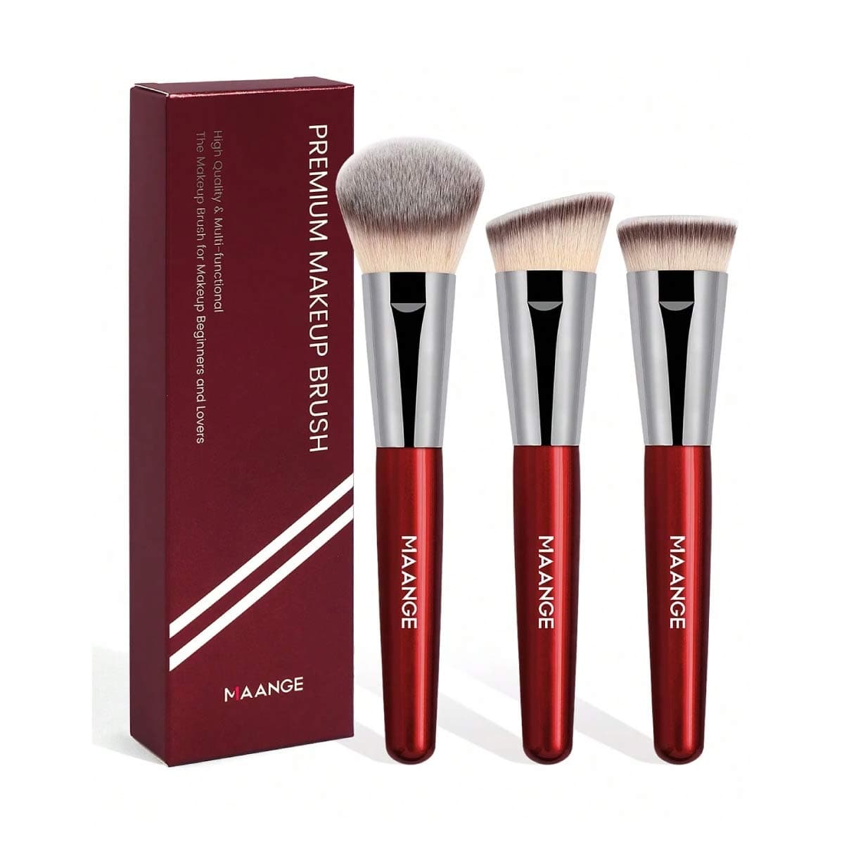 Maange 3 Pcs Premium Foundation Brush Set (Red)