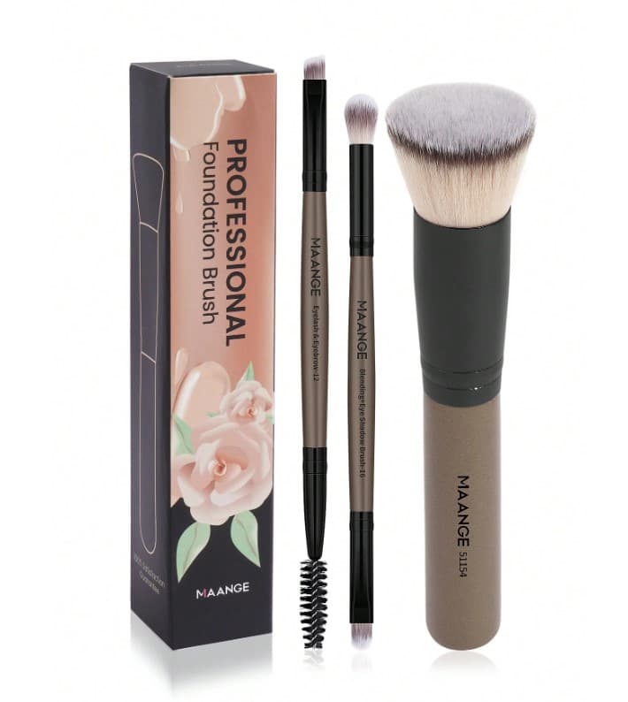 Maange 3 Pcs Professional Brush Set (Brown)