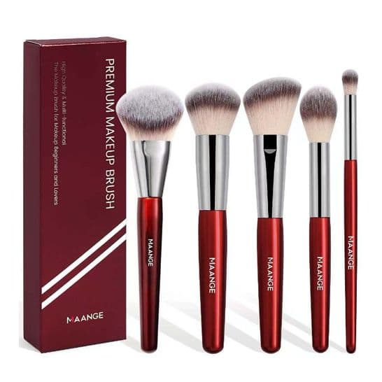 Maange 5 Pcs Premium Makeup Brush Set (Red)