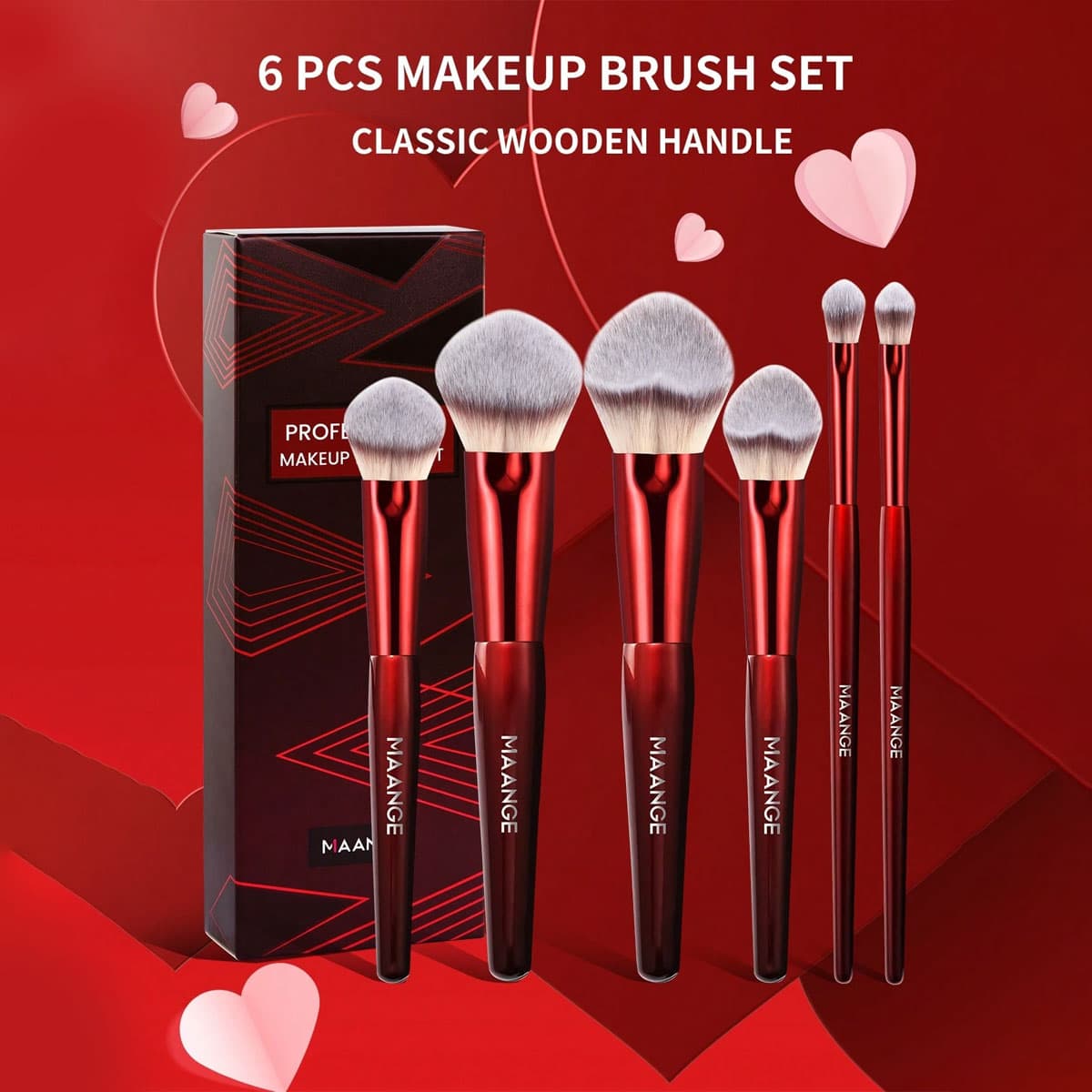 Maange 6 Pcs Professional Makeup Brush Set (Red)