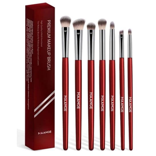 Maange 7 Pcs Premium Eye Brush Set (Red)