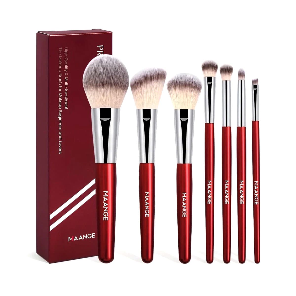 Maange 7 Pcs Premium Makeup Brush Set (Red)