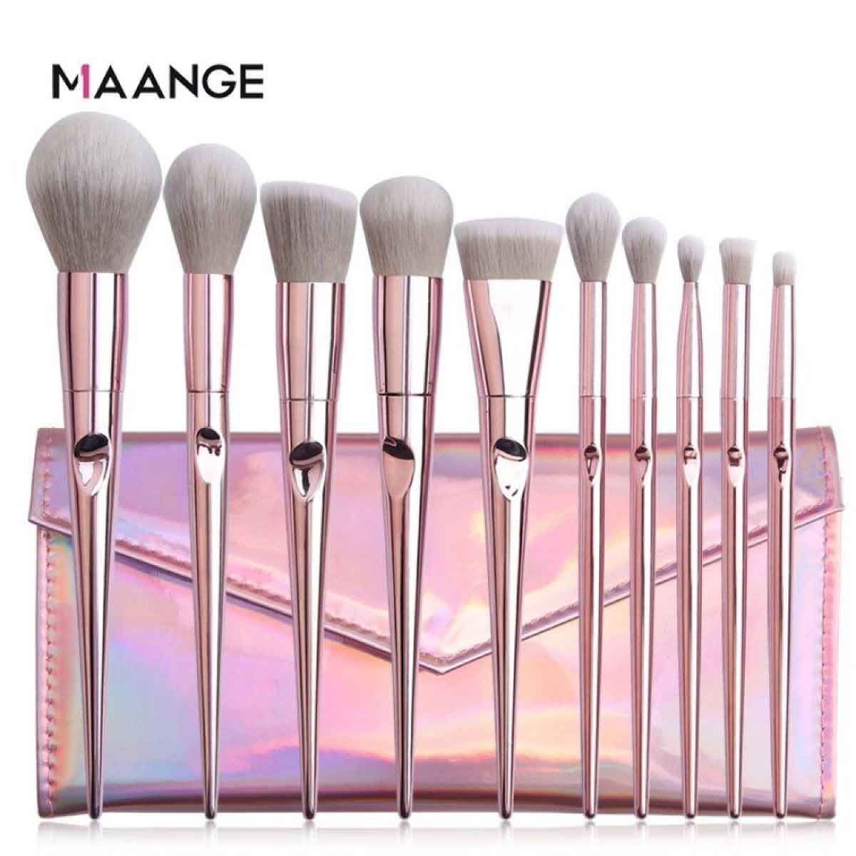 Maange 10pcs Brush Set With Bag (Pink)