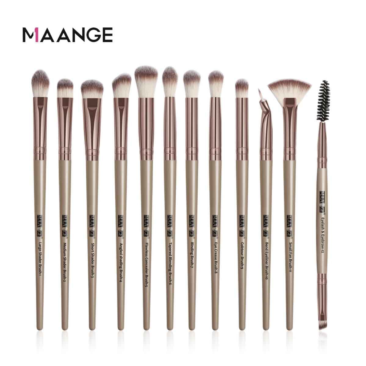 Maange 12pcs Eye Brush Set - Brown