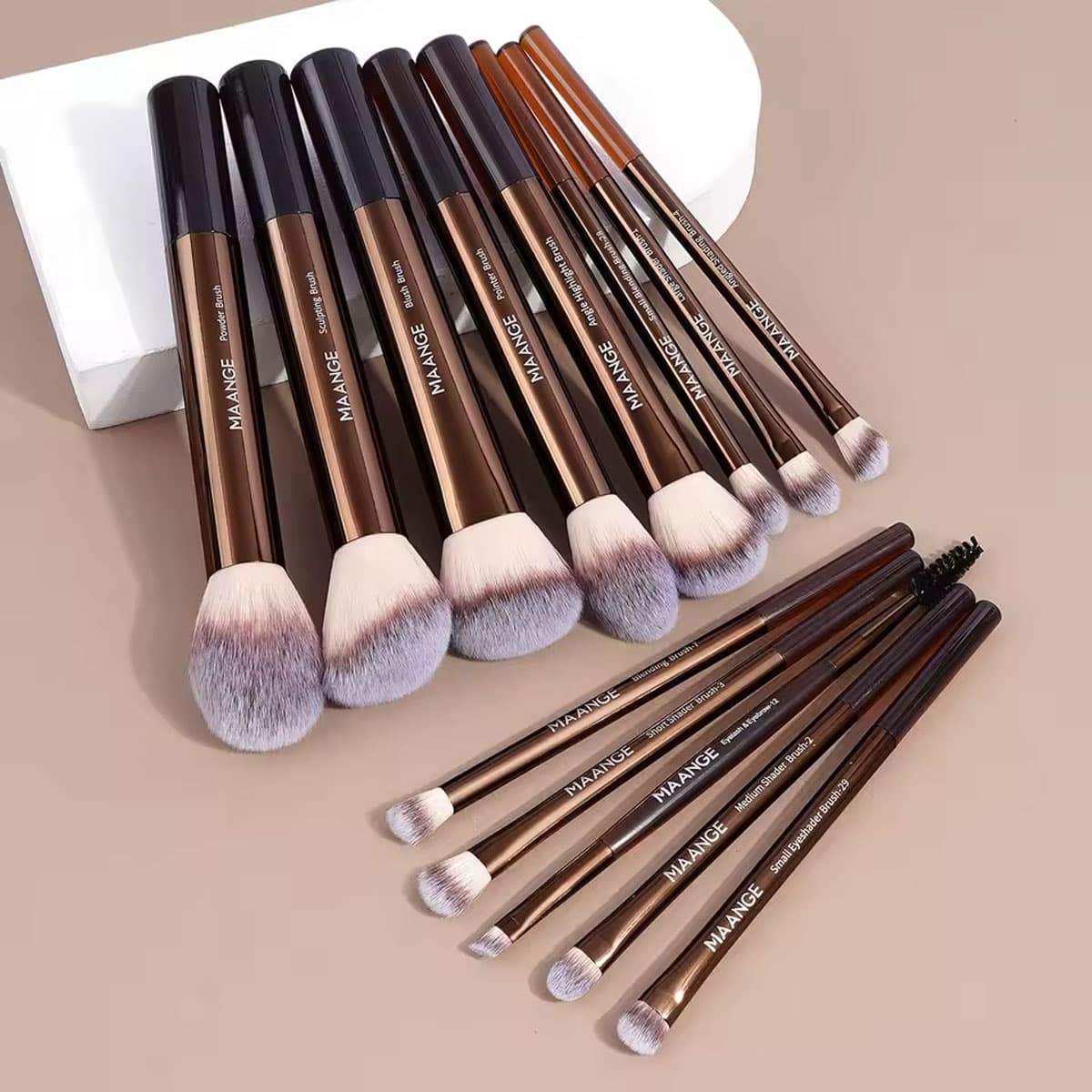 Maange 13 Pcs Premium Brush Set Brown With Pouch