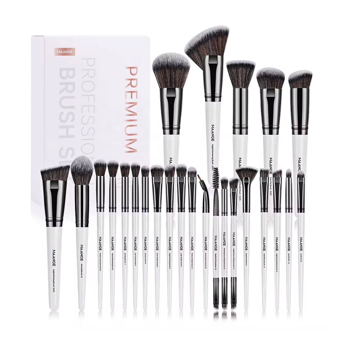 Maange 25 Pcs Professional Makeup Brush Set - White