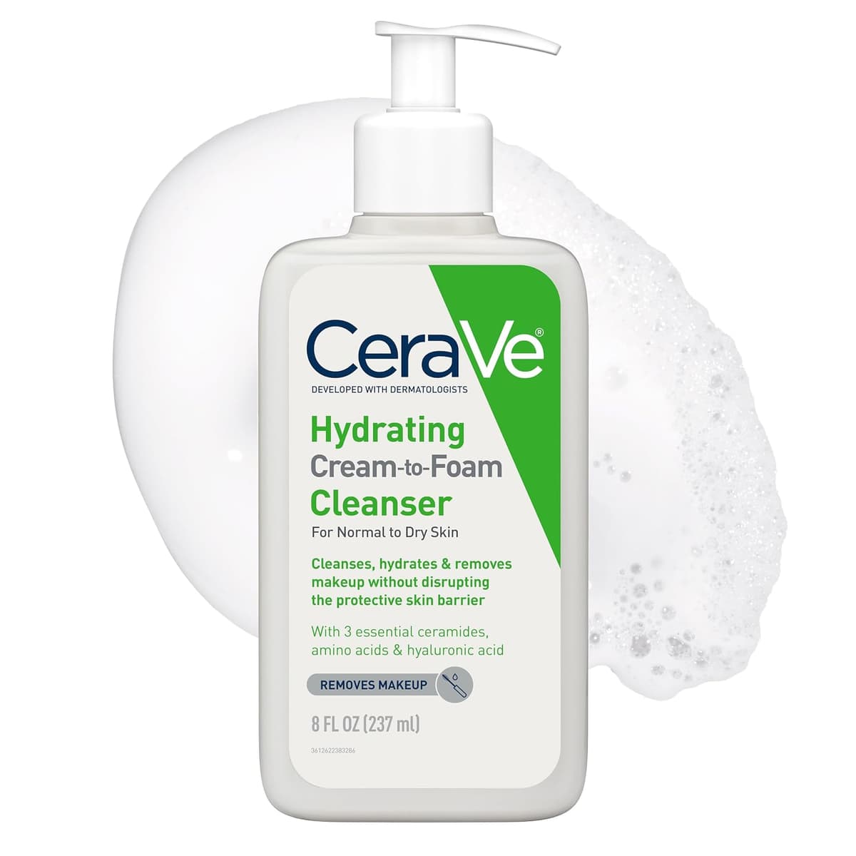 CeraVe Hydrating Cream-to-Foam Cleanser For Normal to Dry Skin (USA Variant)