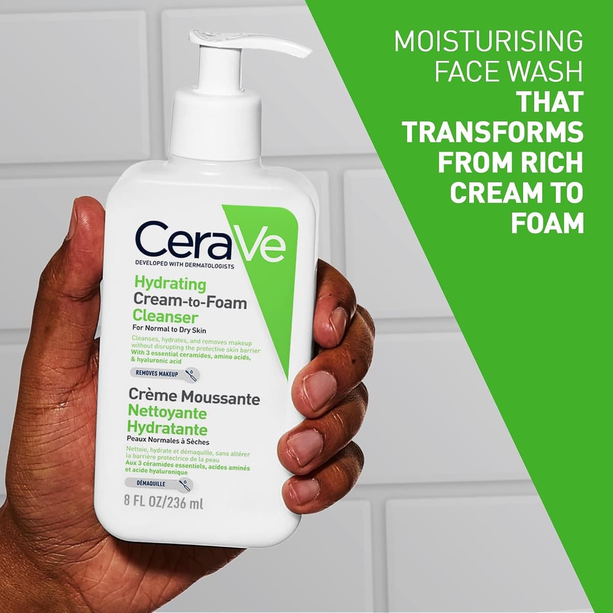 CeraVe Hydrating Cream to Foam Cleanser For Normal to Dry Skin (France Variant)