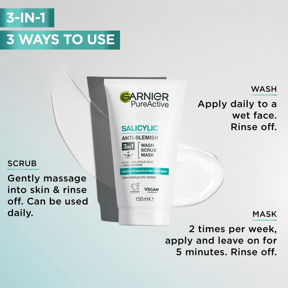 Garnier Pure Active Salicylic Anti-Imperfection Clay 3 in1 Wash Scrub Mask